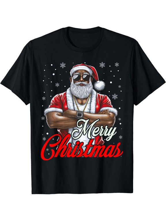 African American Santa Christmas Cool X Mas T Retro Message T-Shirt