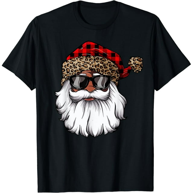 African American Santa Claus Black Christmas Leopard Xmas T-Shirt ...