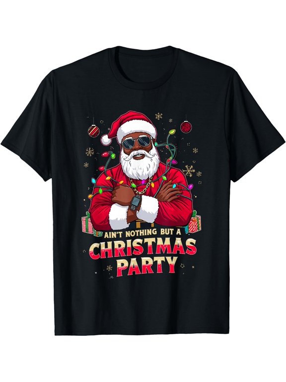 African American Santa Claus Christmas Xmas Party T Retro Message T-Shirt