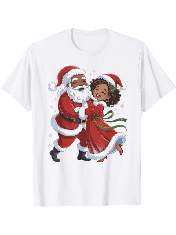 African American Santa Dancing With Mrs Claus Couple Dance T-Shirt Classic Message T-Shirt, Vintage T-Shirt