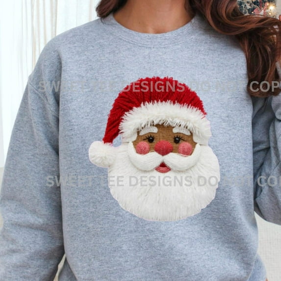African American Santa, Viral Santa Sweatshirt, Faux Latch Hook Yarn Santa Shirt, Plus Size Available 2X, 3X, 4X, 5X, 6X Tshirt All Size S-5XL
