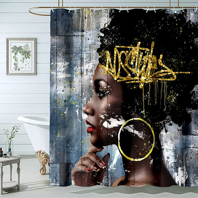 African American Shower Curtains Black Girl Curtain 66x72 Woman For Bathroom Art Queen No Shining Waterproof Polyester Fabric 12 Plastic Hooks Com
