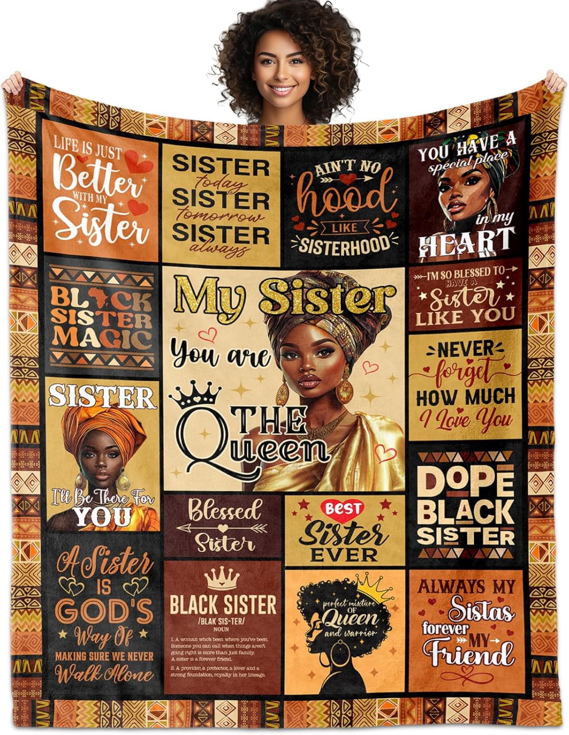 African American Sisters Gifts from Sister Blanket 60"X50", Black Sister Birthday Gifts, Afro Encouragement Inspirational Gift Idea for Sisters Sista Women Mother 's Day