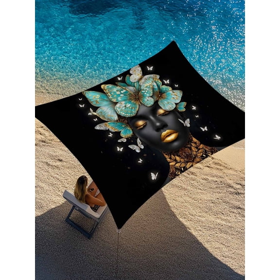 African American Sun Shade Sail 12' x 16', Woman Portrait Butterfly Luxury Rectangle Outdoor Sunshade Canopy, Waterproof UV Block Patio Covers for Garden Yard Beach