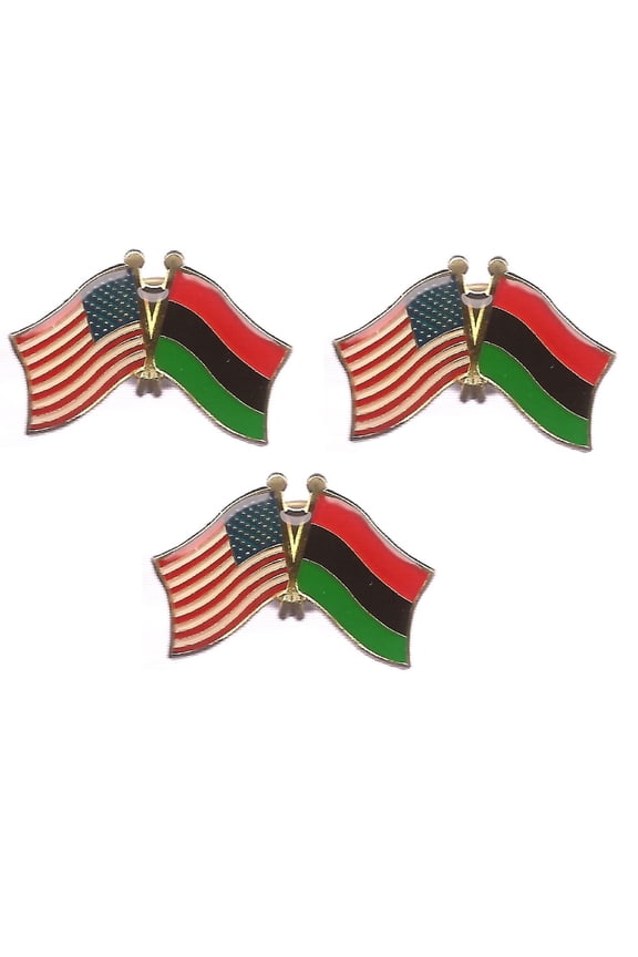 African American & US Crossed Flag Lapel Pins, Pack of 3