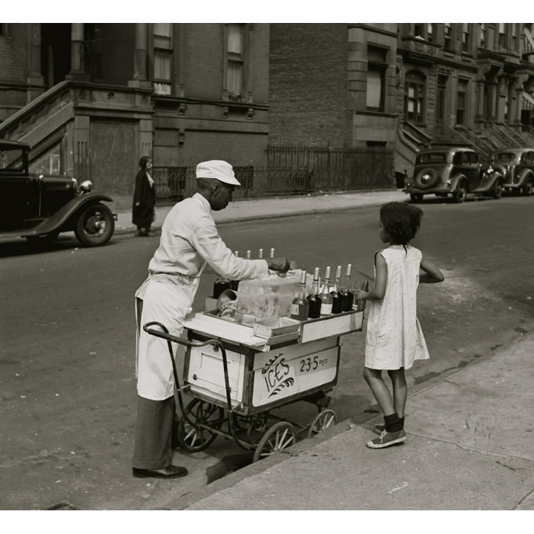 African American Vendor Sells water ice in the city on hot day to a young black  girl Poster Print (24 x 36) 