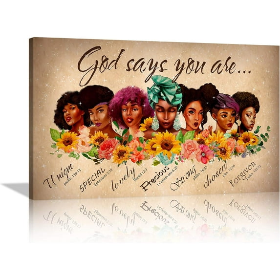 African American Wall Art African God Says You are Sunflower Inspirational Canvas Prints Black Woman Art Home Decor for Living Room Women Bedroom Bathroom Office Framed Ready To Hang (12"x16")