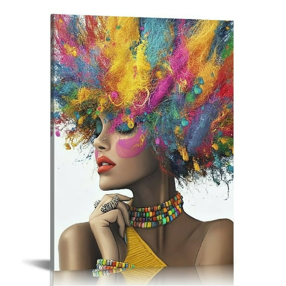 African American Wall Art - Black Art Paintings for Wall - Graffiti Canvas Wall Art for Living Room Bedroom Office Decor - Colorful Black African Woman Painting Framed Ready to Hang