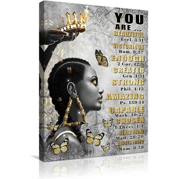 African American Wall Art Black Queen Canvas Print Painting Picture Artwork Black Girl Inspirational Quotes Wall Decor For Living Room Bedroom Office Home Decor Framed Ready To Hang 12x16 Inch