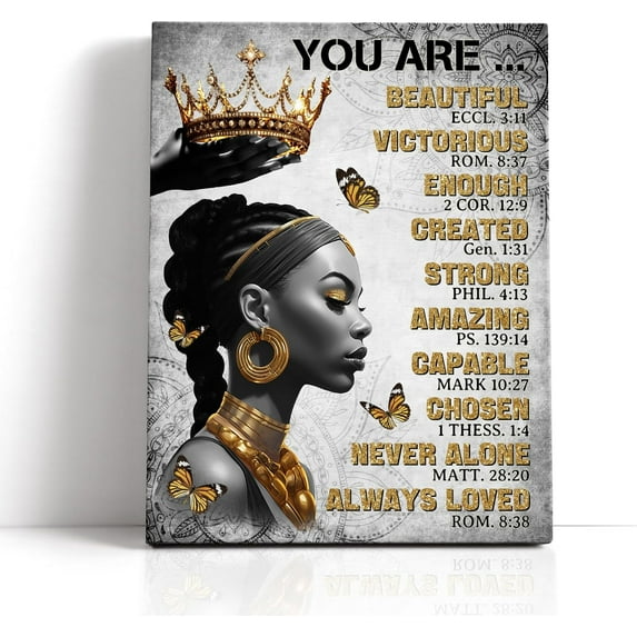 African American Wall Art Black Queen Girl Wall Art Christian Gifts for Women Inspiration Black Art Scripture Christian Wall Decor Bible Verse Wall Art For Office Home Decor Framed Ready To Hang