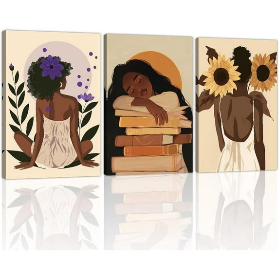 African American Wall Art Black Woman Bathroom Canvas Prints Boho Black Girl Pictures Modern Fashion Paintings for Toilet Bathroom Wall Decor d(Women-2,11.00" x 14.00" x 3Pcs)
