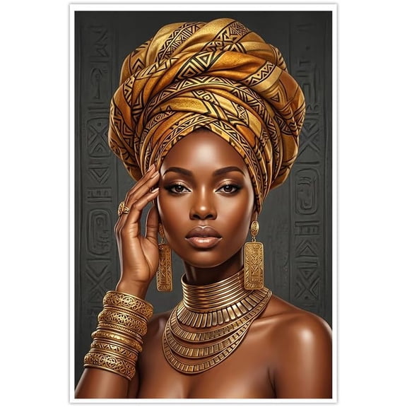 African American Wall Art Black Woman Golden Queen Poster Afrocentric Decor