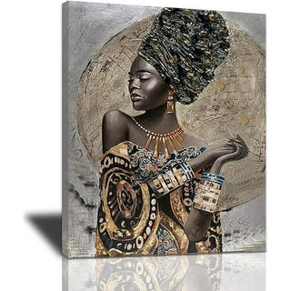 Framed Abstract Pop Black Art African American Wall Art Afro Woman Painting  on Canvas Print Wall Picture for Living Room Bedroom Wall Decor