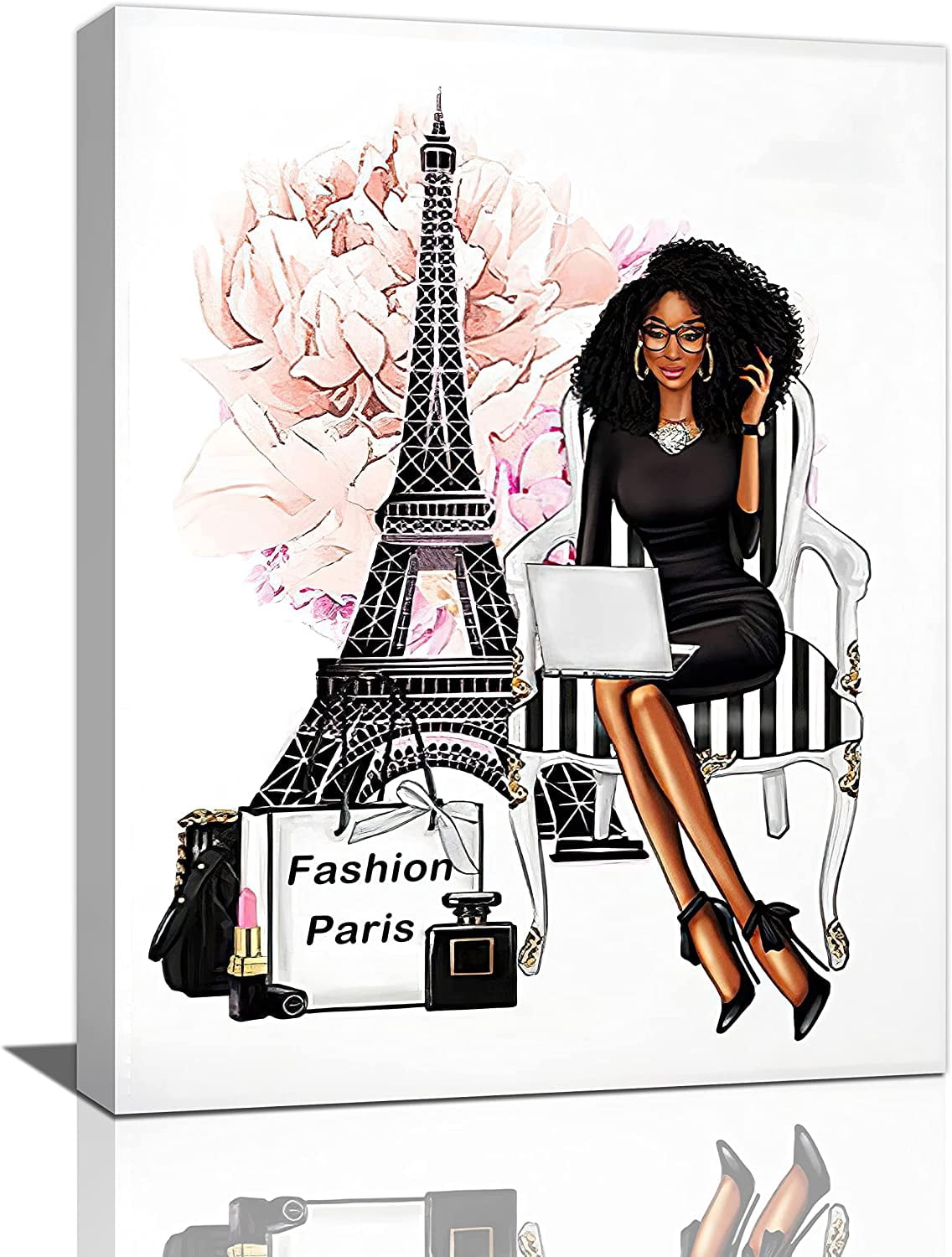 African American Wall Art Fashion Black Girl Canvas Wall Decor Paris ...