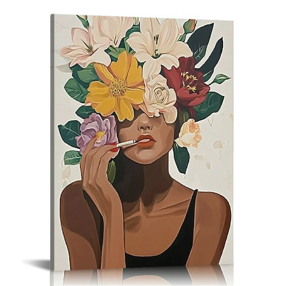 African American Wall Art Flower Black Women Head Wall Prints Fashion ...