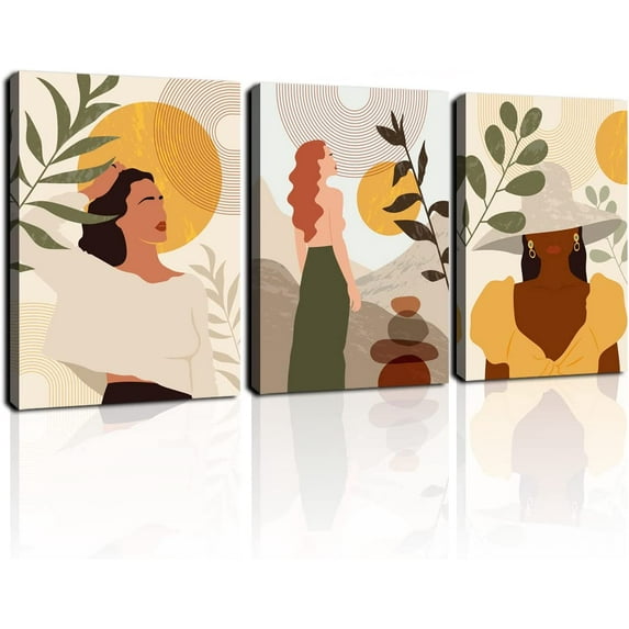 African American Wall Art for Living Room Orange Boho Wall Decor Black Skin Women Painting Canvas Bedroom Decoration Abstract Minimalist Poster Bathroom Pictures Fashion Artwork Home 12x16 3Pcs