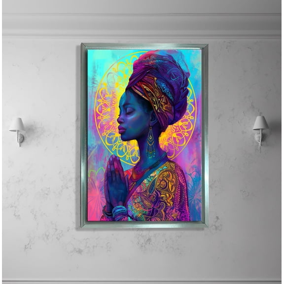 African American Wall Art, Meditation Woman, Spiritual Black Girl Colorful Zen Print, Yoga Wall Decor, Decor #2022, Unframed Poster Size 12x18