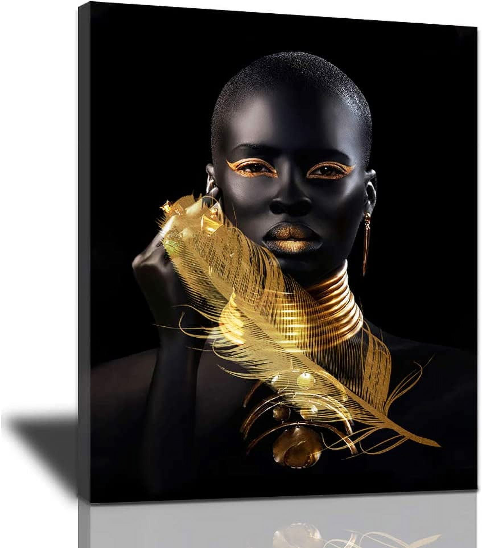 African American Wall Art Minimalist Painting,Abstract Gold And Black Woman  Poster Canvas Prints Portrait Artwork Modern Home Framed Ready To Hang For  Living Room Bedroom Decoration 12x16 Inch