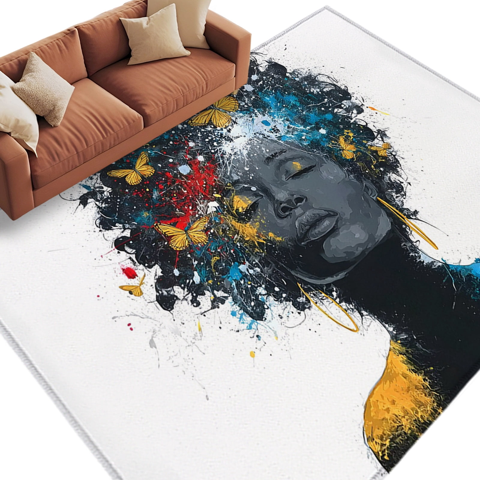 Rasist Rug African American Washable Living Room Rugs 8'x10', Female Portrait ...