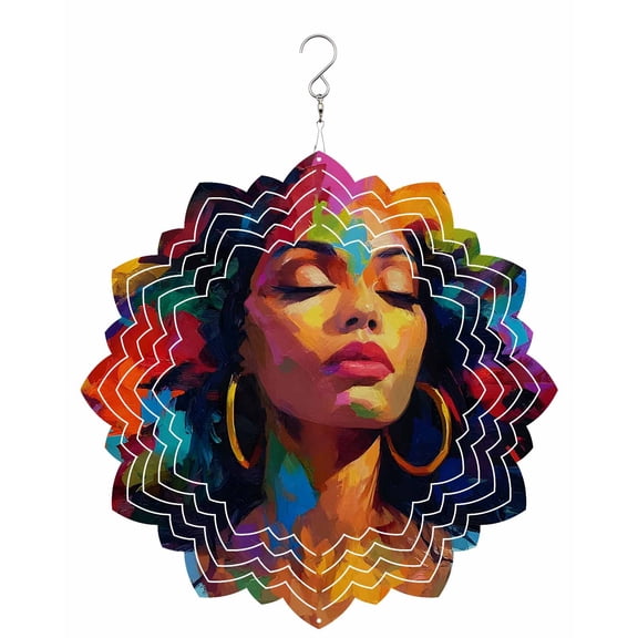 African American Wind Spinner for Garden Yard 8In, Colorful Splashes Abstract Black Woman 3D Stainless Steel Kinetic Hanging Wind Spinners Rustproof Outdoor Decor for Lawn Patio Home