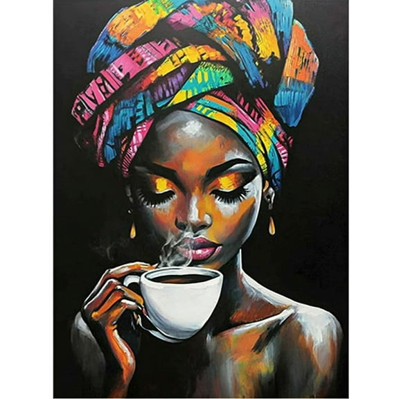 African American Woman Coffee Canvas Painting Wall Art for Living Room Bedroom Office Bathroom Kitchen and More