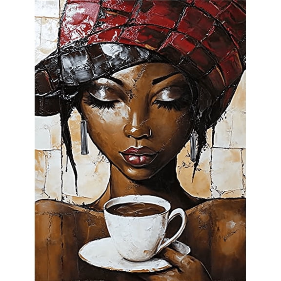African American Woman Coffee Canvas Wall ArtSuitable for Living RoomBedroomKitchenBathroomOffice Decor