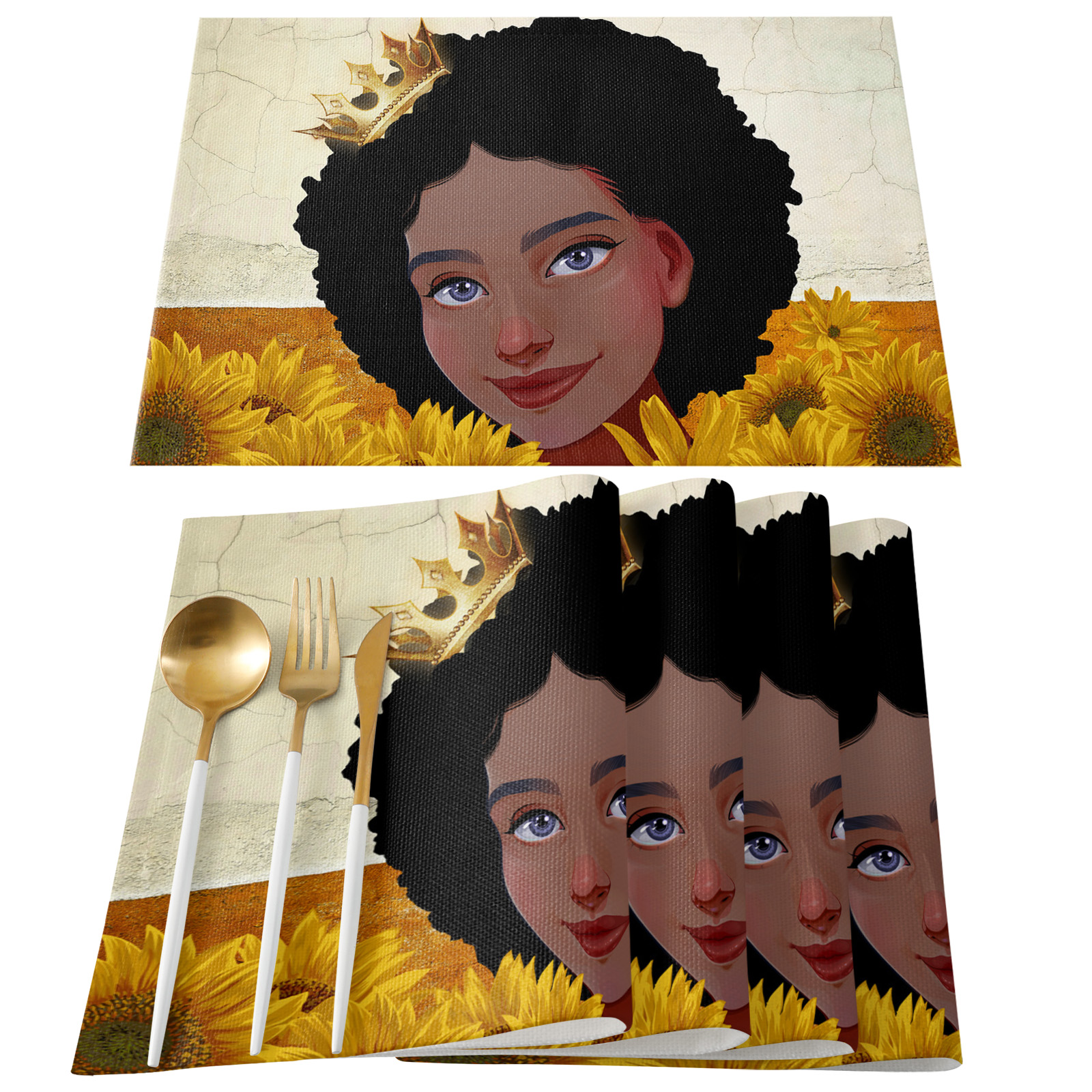 African American Woman Placemats, Eco Friendly Fabric Table Mats