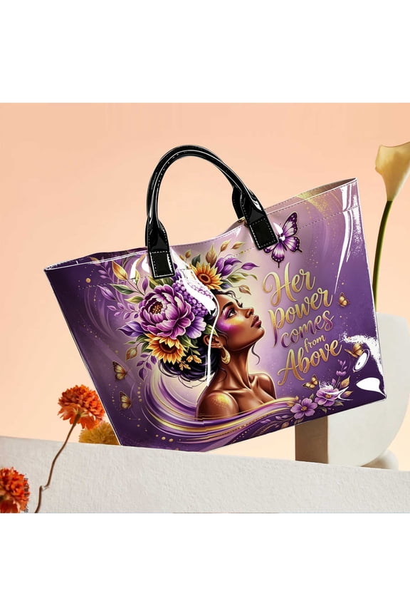African American Woman Portrait African Savanna Sunset Print Tote Handbag | Large Capacity Bag for Shopping Commute Travel | For Ethnic Culture Lovers Daily Use