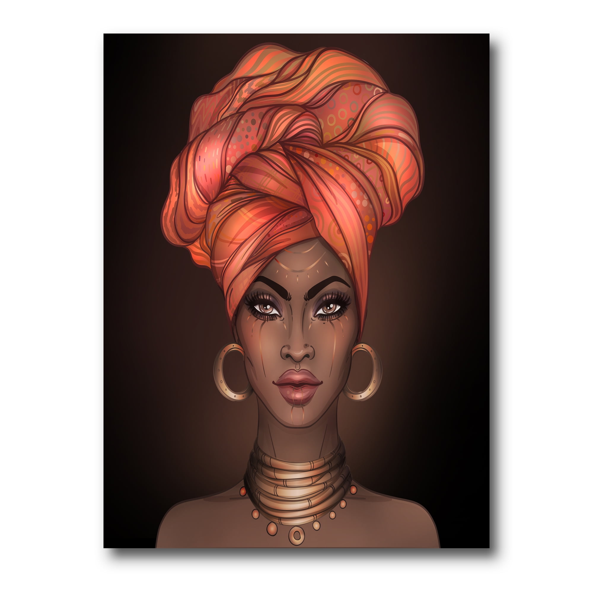 African American Woman Portrait with Turban V 30 in x 40 in Painting Canvas Art Print, by Designart