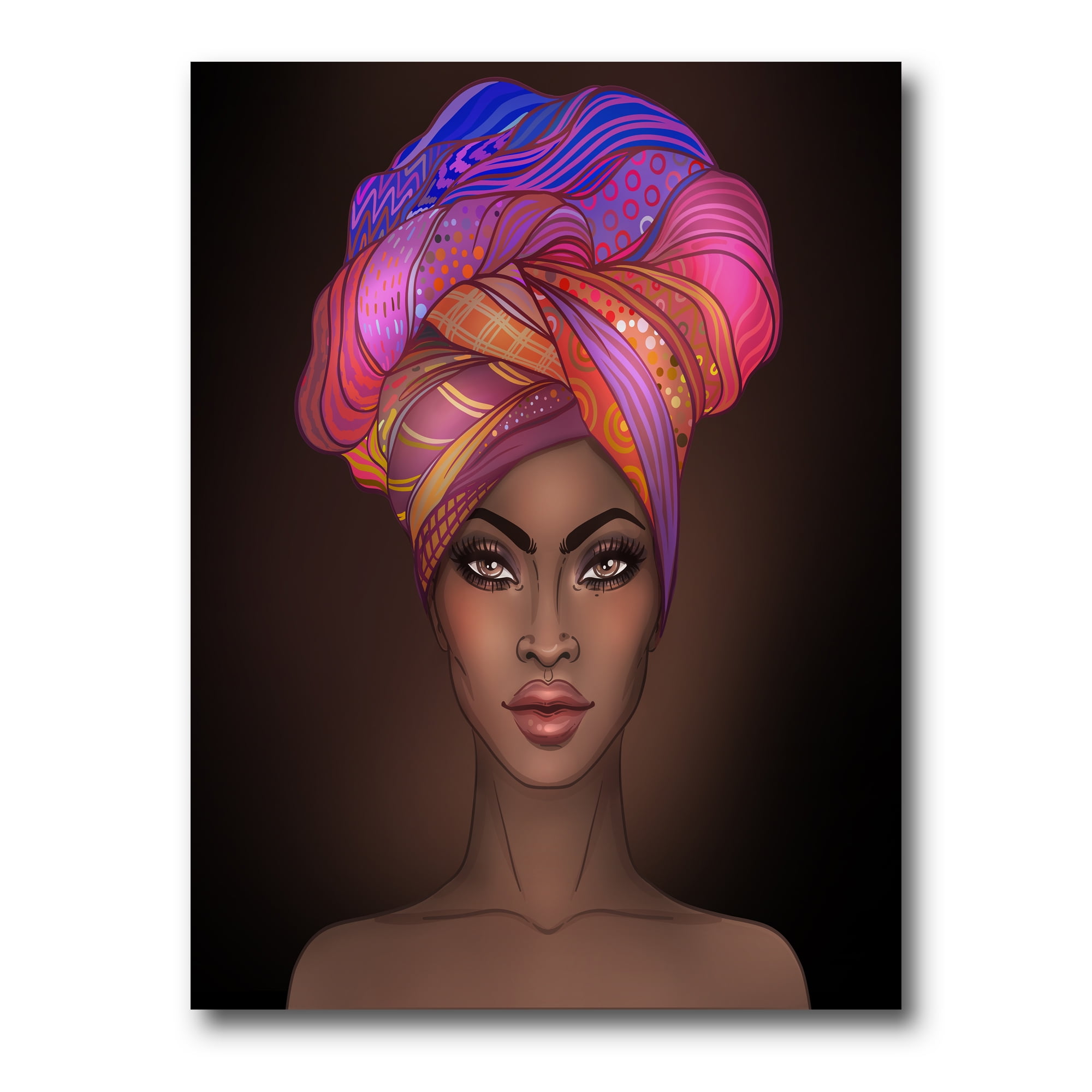 African American Woman Portrait with Turban VI 12 in x 8 in Painting Canvas Art Print, by Designart