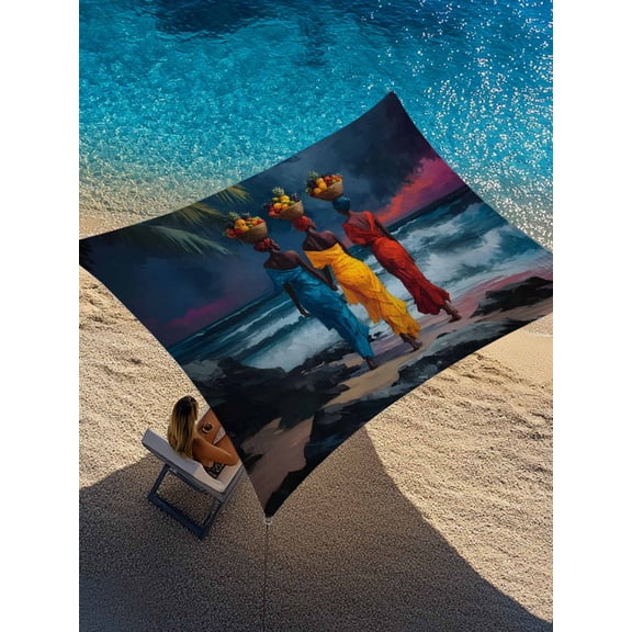 African American Woman Sun Shade Sail 6.5' x 10', Coastal Ocean Blue Yellow Red Rectangle Outdoor Sunshade Canopy, Waterproof UV Block Patio Covers for Garden Yard Beach