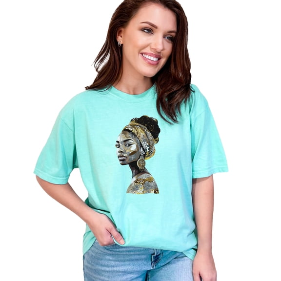 African American Woman T-Shirt, Afrocentric Art Tee, African Print Fashion, Cultural Heritage Clothing, Statement Graphic Shirt, Chalky Mint Comfort Colors T-Shirt, Large
