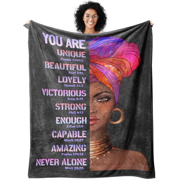 African American Woman Throw Blanket Ultra Soft Warm Cozy Lightweight Microfiber Blankets Flannel Sherpa Fuzzy Fluffy Plush Throws for Sofa Couch Bedding All Season 60"x50"