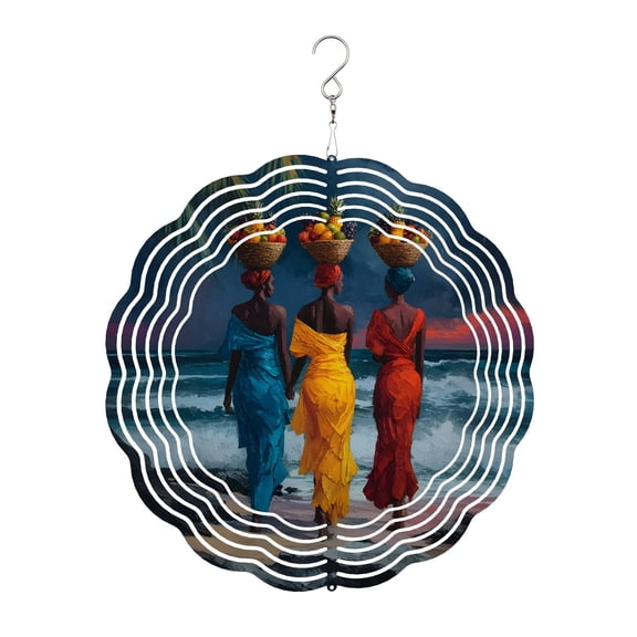 African American Woman Wind Spinner for Garden Yard 8In, Coastal Ocean Blue Yellow Red 3D Stainless Steel Kinetic Hanging Wind Spinners Rustproof Outdoor Decor for Lawn Patio Home
