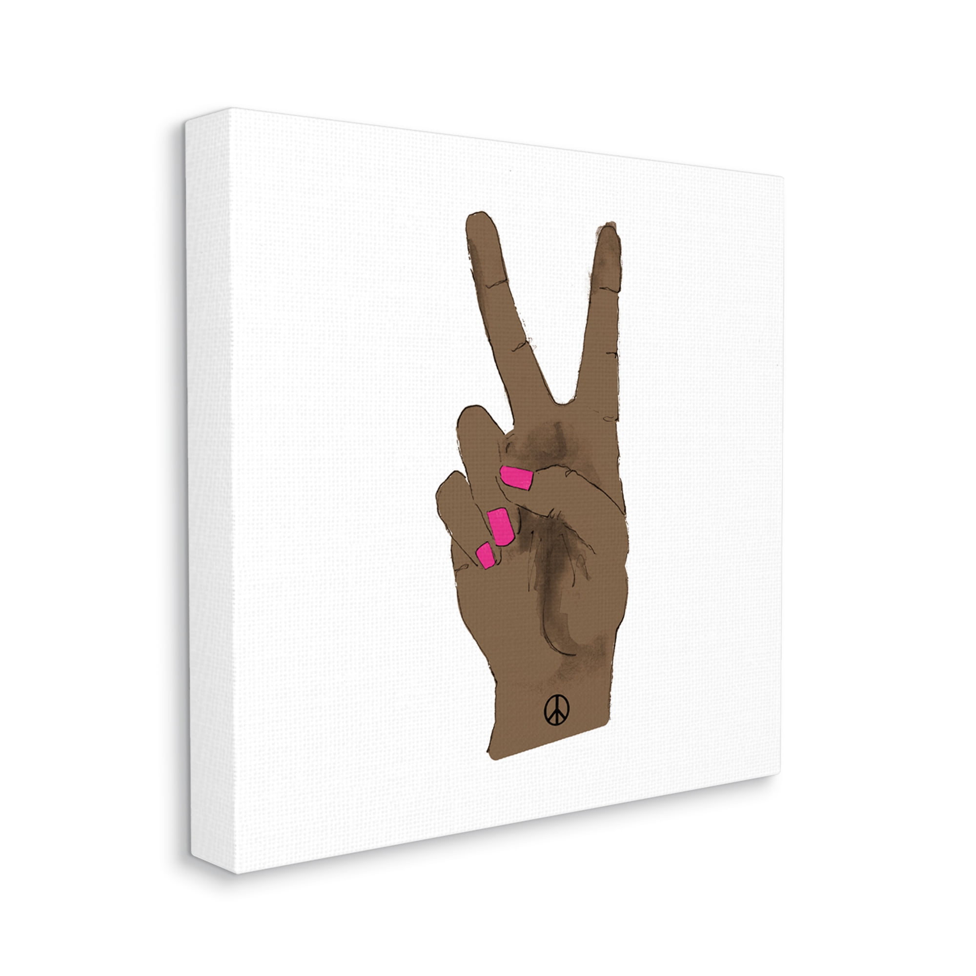 African American Woman's Hand Peace Sign Pink Nails Typography Gallery-Wrapped Canvas Print Wall Art, 17x17