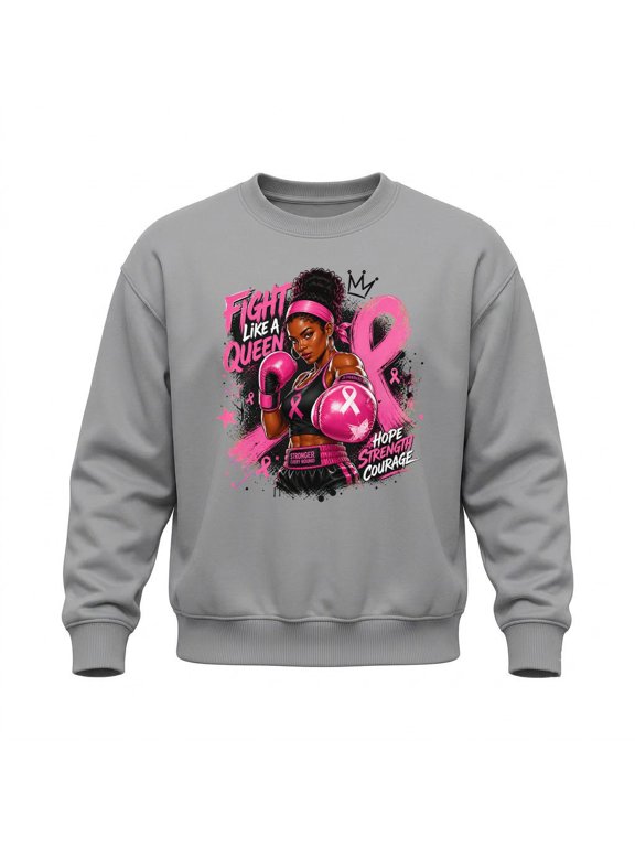 African American Women Breast Cancer Afro Sweatshirt Crew Neck Long Sleeve Fleece Top Pullover Graphic for Adults Sport Grey M