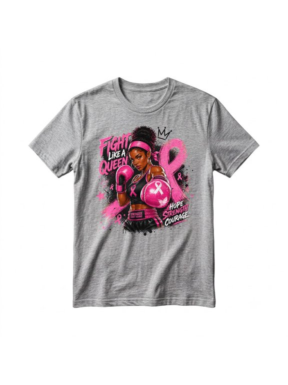 African American Women Breast Cancer Afro T-shirt Unisex Short Sleeve Crew Neck Graphic Printed Tee Top for Adults Sport Grey L
