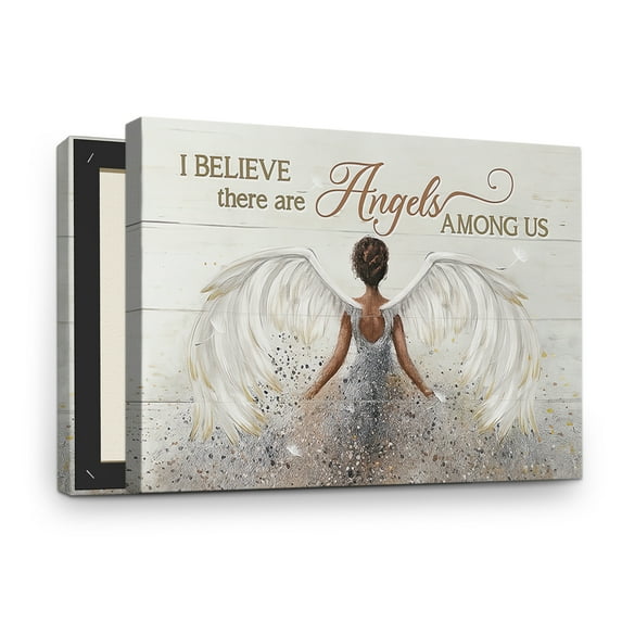 African American Women Canvas with Framed - Black Girl Magic Painting Art - Black Queen I Believe There are Angels Aamong Us Inspirational Wall Decor - 16x24 inch
