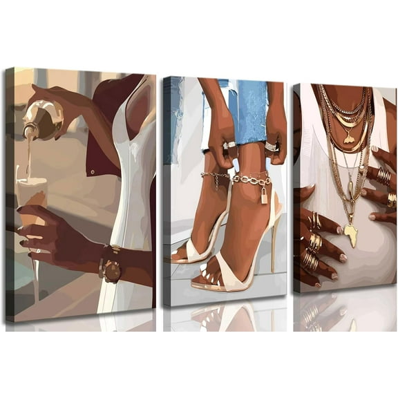 African American Women Canvas WallColorful Graffiti Afro Wine Girl Painting Modern Abstract Aesthetic Pictures Wall Decor Posters Print Artwork for Living Room Bedroom Bar Decoration