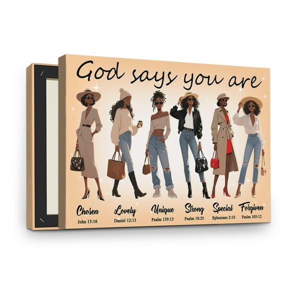 African American Women Canvas with Framed - Black Girl Magic Painting Art -Inspirational Wall Decor - Black Women God Says You Are - 16x24 inch