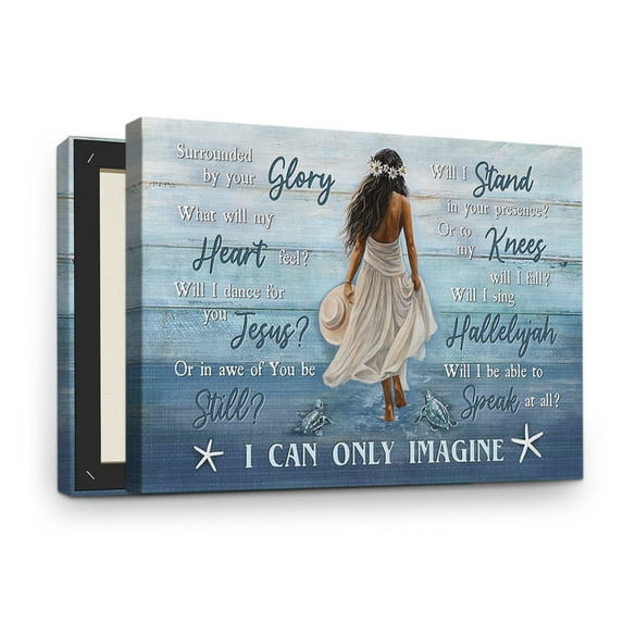 African American Women Framed Canvas - Motivational Wall Art for Bedroom/Living Room - Black Girl Empowerment Beach Walking I Can Only Imagine - 16x24 inch