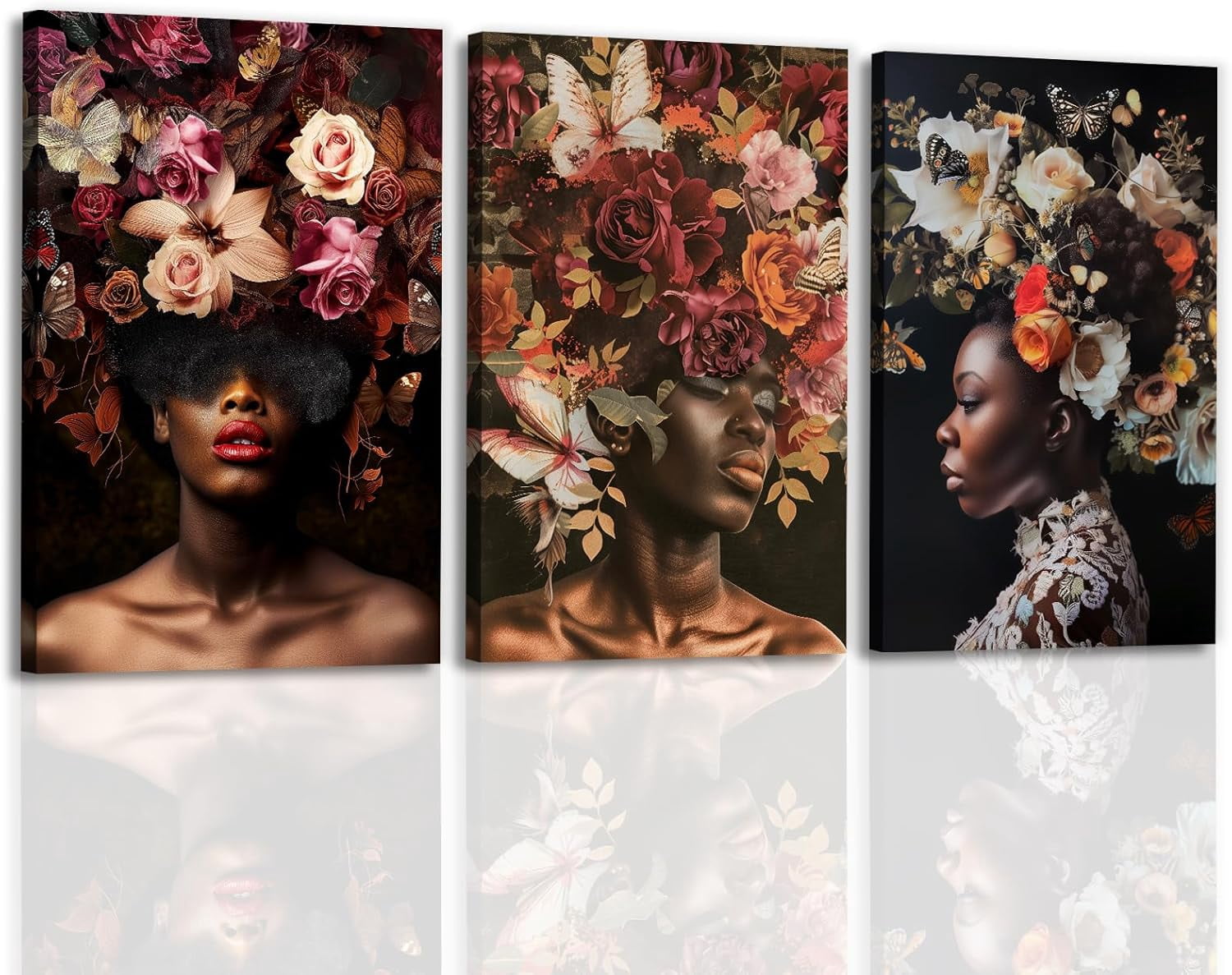 African American Women Wall Art 3 Panel Black And Purple Canvas Print ...