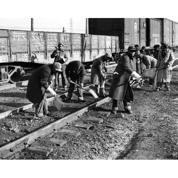 African American Women Working On A Railroad Crew. They Perform Track Maintenance In Near-Zero Weather In Chicago. They Fill Jobs Vacated By Men Entering The Military During World War Ii. Nov. 26