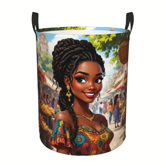 African-American Women's Laundry Basket, Portable and Sturdy Handle, Oxford Fabric, Folding Design, Suitable for Bathroom Decoration and Accessories, Bathroom Organizer and Storage, Laundry Basket