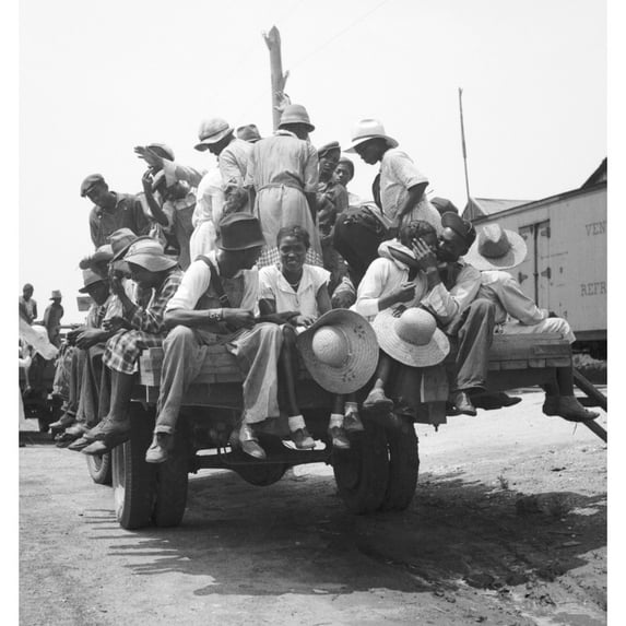 African American Workers On The Back Of A Truck Earned 75 Cents A Day. July 1936. They Will Picked Peaches In Muscella