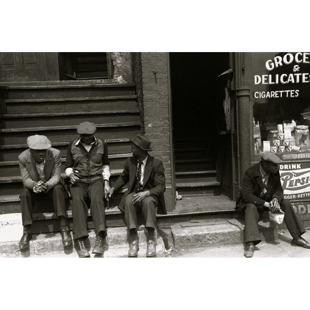 African American congregate on the steps next to a Delicatessen Poster ...