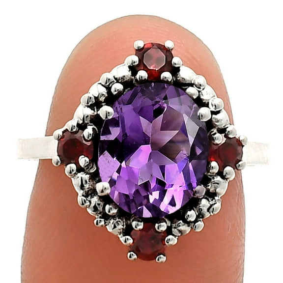 African Amethyst & Garnet 925 Sterling Silver Ring s.7.5 Jewelry R-1017 AGR1016_A_7.5