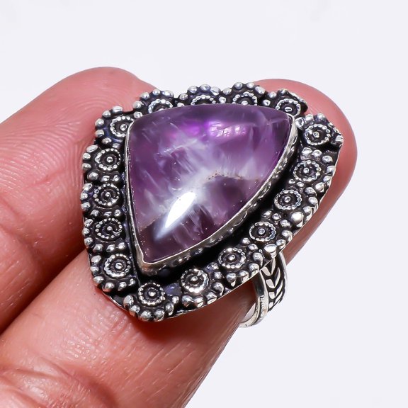 African Amethyst Gemstone Handmade Valentine's Gift Ring Jewelry 7.75" SA 528