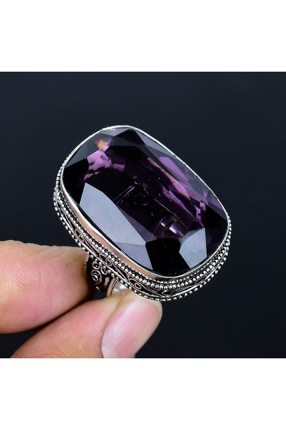 African Amethyst Handmade 925 Sterling Silver Vintage Adjustable Ring VJ 1446