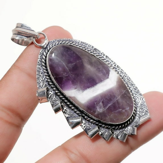 African Amethyst Oval Gemstone Pendant Handmade Engagement Jewelry 2.80" FP 1088